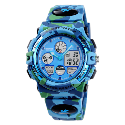 Waterproof multifunctional sports watch electronic student children's electronic watch 1163-Light blue camouflage