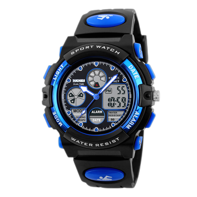Waterproof multifunctional sports watch electronic student children's electronic watch 1163-blue