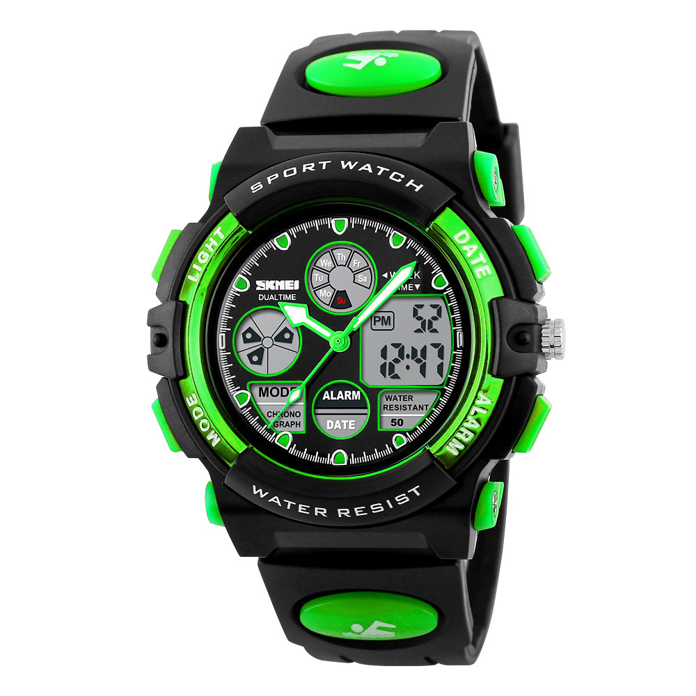 aterproof multifunctional sports watch electronic student children's electronic watch 1163-green