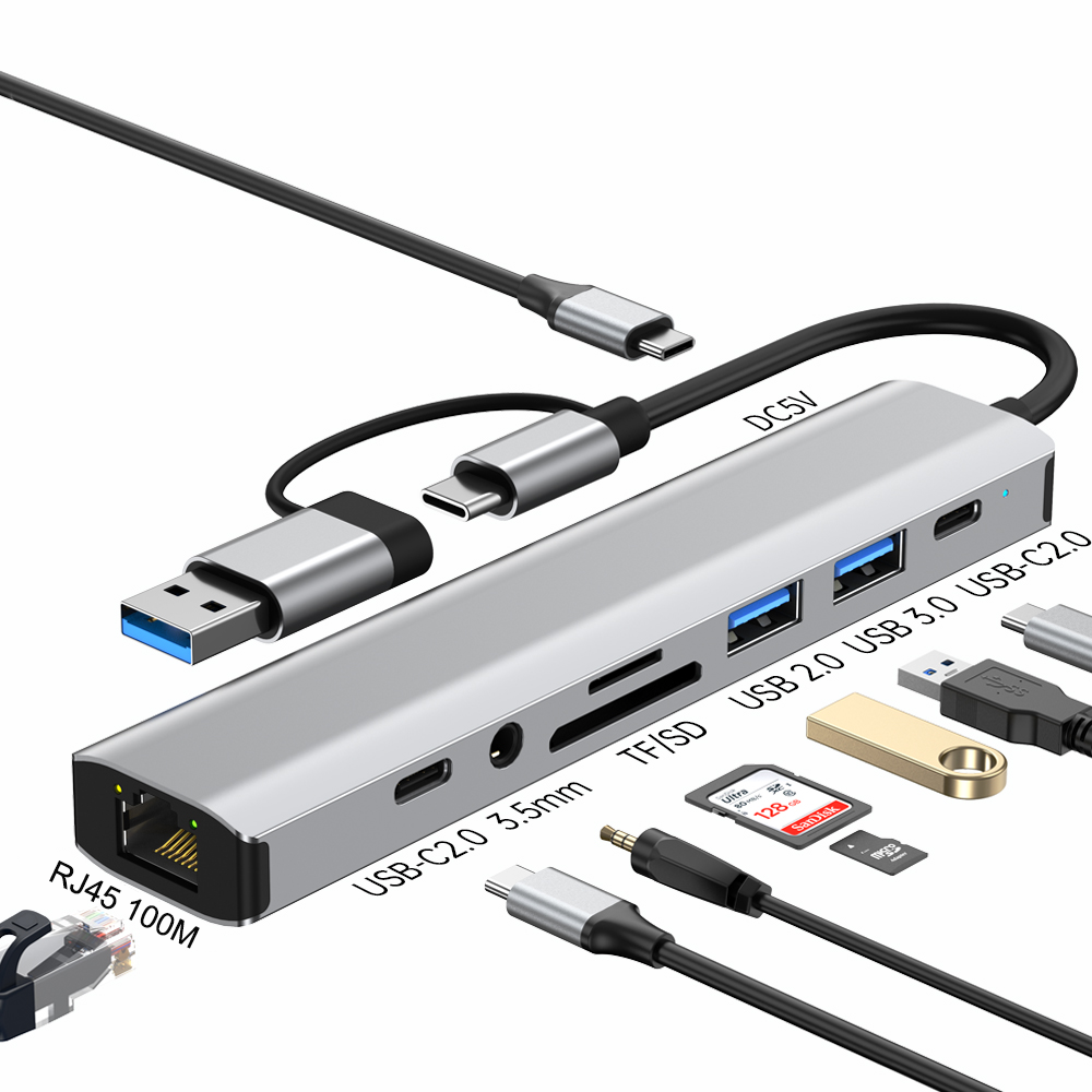 9 In 1 Type C Docking Station 100M Internet Speed for Laptop and Usb Hub Type C with C Detachable