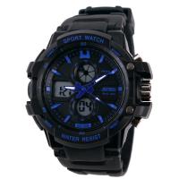 Dual Display Watch Outdoor Sports Mountaineering Waterproof Electronic Watch Student Multi functional Trendy Diving Watch Plastic Watch 0990-blue 