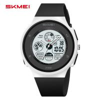 Multi functional sports waterproof electronic watch for students, male and female electronic pointer dual time watch 2346-white black