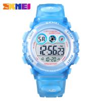 Multi functional waterproof children's watch with colorful LED luminous transparent case, personalized student electronic watch 1451-light blue