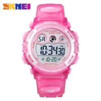 Multi functional waterproof children's watch with colorful LED luminous transparent case, personalized student electronic watch 1451-pink red