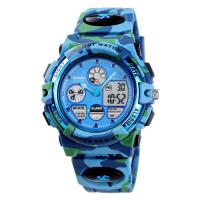 Waterproof multifunctional sports watch electronic student children's electronic watch 1163-Light blue camouflage