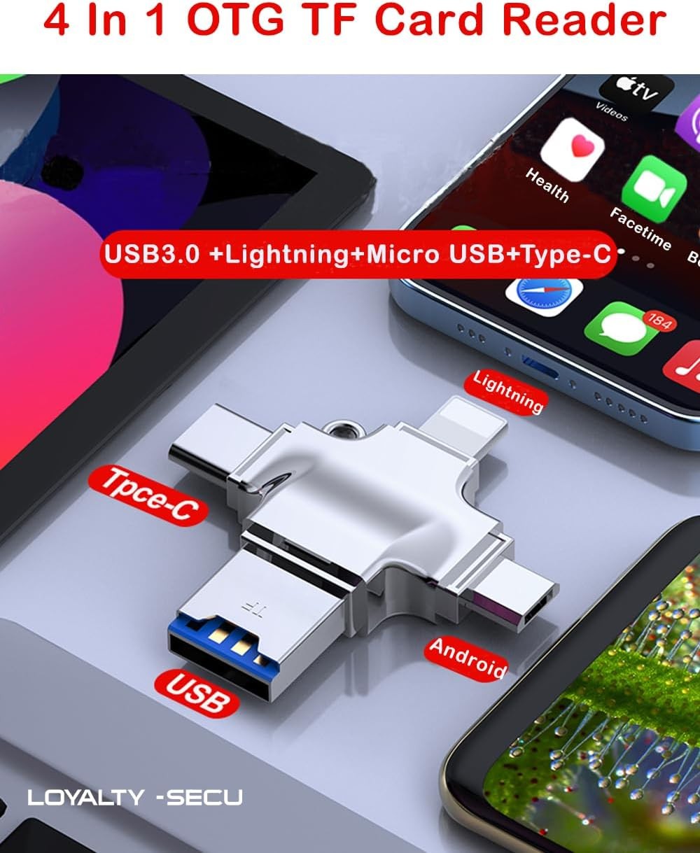 OTG Adapter USB-A to Lightning Micro USB Type C Converter(3in1) Compatible for Samsung for iPhone 15 14 13 12 Pro Max Plus for iPad Air Mini 6 Android
