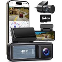 4K Dash Cam Front and Rear, Built-in WiFi GPS 2160P+1080P UHD Night Vision Dual Lens Dash Camera for Cars, Dashcam Included 64GB Card, 2” Screen, 170°