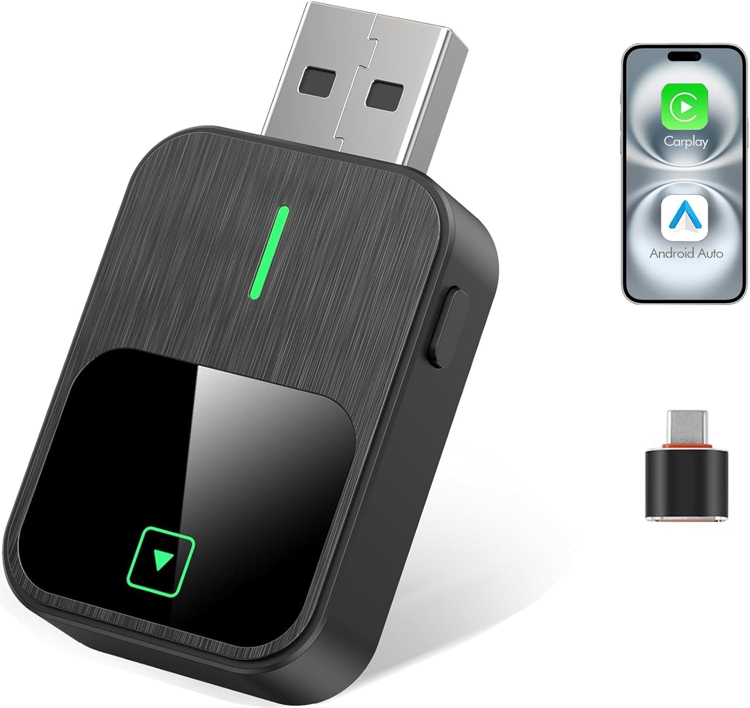 2-in-1 Wireless CarPlay & Android Auto Adapter, Plug & Play CarPlay Dongle Converts Wired to Wireless, Fast Auto-Connect, No Delay, USB A/Type-C Mini