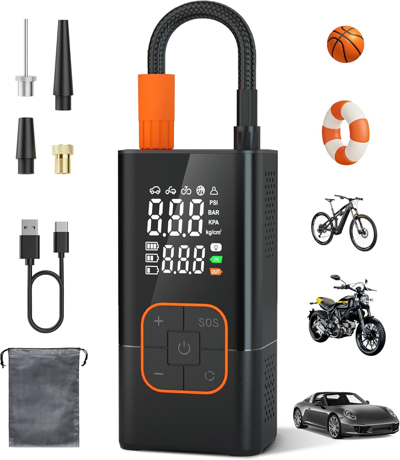 Tire Inflator Portable Air Compressor - 150PSI Air Pump for Car Tires, Portable Air Compressor with Digital Tire Pressure Gauge for Motorcycle, Ball