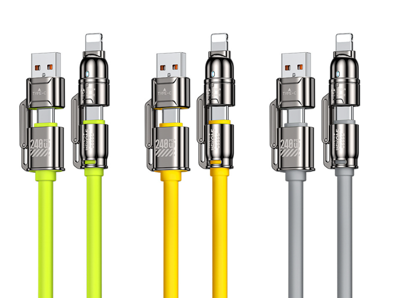 WEKOME diamond atom 240W skin-friendly silicone high-power four-in-one super fast charging data line WDC-51- dark gray