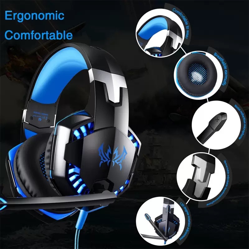 Head-mounted gaming headset, wired glowing computer headset 
