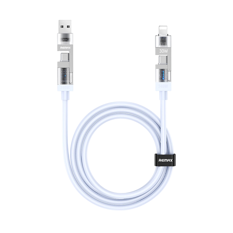 REMAX Haoying 240W Four-in-One LED Rhythmic Marquee Multifunctional Zinc Alloy Fast Charging Data Line CB18