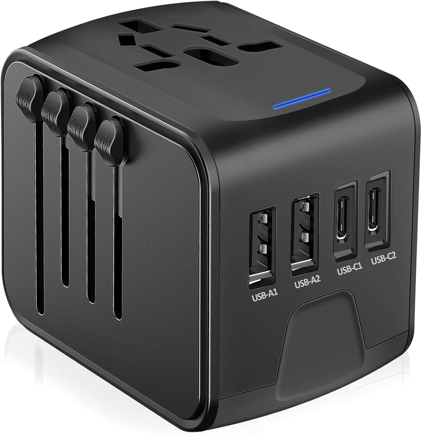 International Universal Travel Adapter - Works in 200+ Countries, 3 USB Ports & Type-C Charger for iPhone, iPad, Tablets & More (Black)