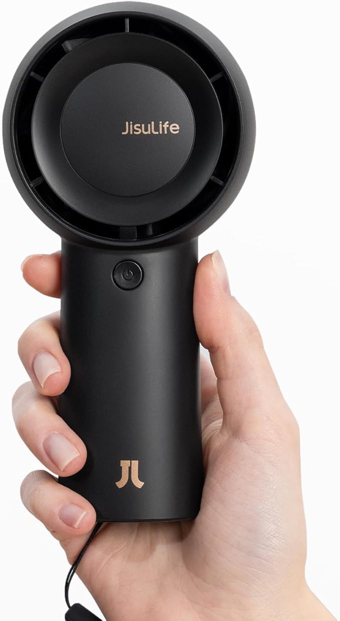 JISULIFE Life5 Handheld Portable Turbo Fan,6000mAh Rechargeable Personal Battery Operated Mini Small Pocket Fan with 5 Speeds -Black