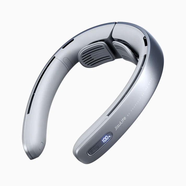 JISULIFE Portable Neck Fan,5000 mAh Battery Rechargeable,Personal Wearable Fan with Necksupport,100 Speeds Bladeless Fan with LED Display-Grey