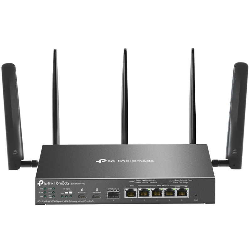TP-Link Omada 4G+ Cat6 AX3000 Gigabit VPN Gateway with 4-Port PoE+ (ER706WP-4G)