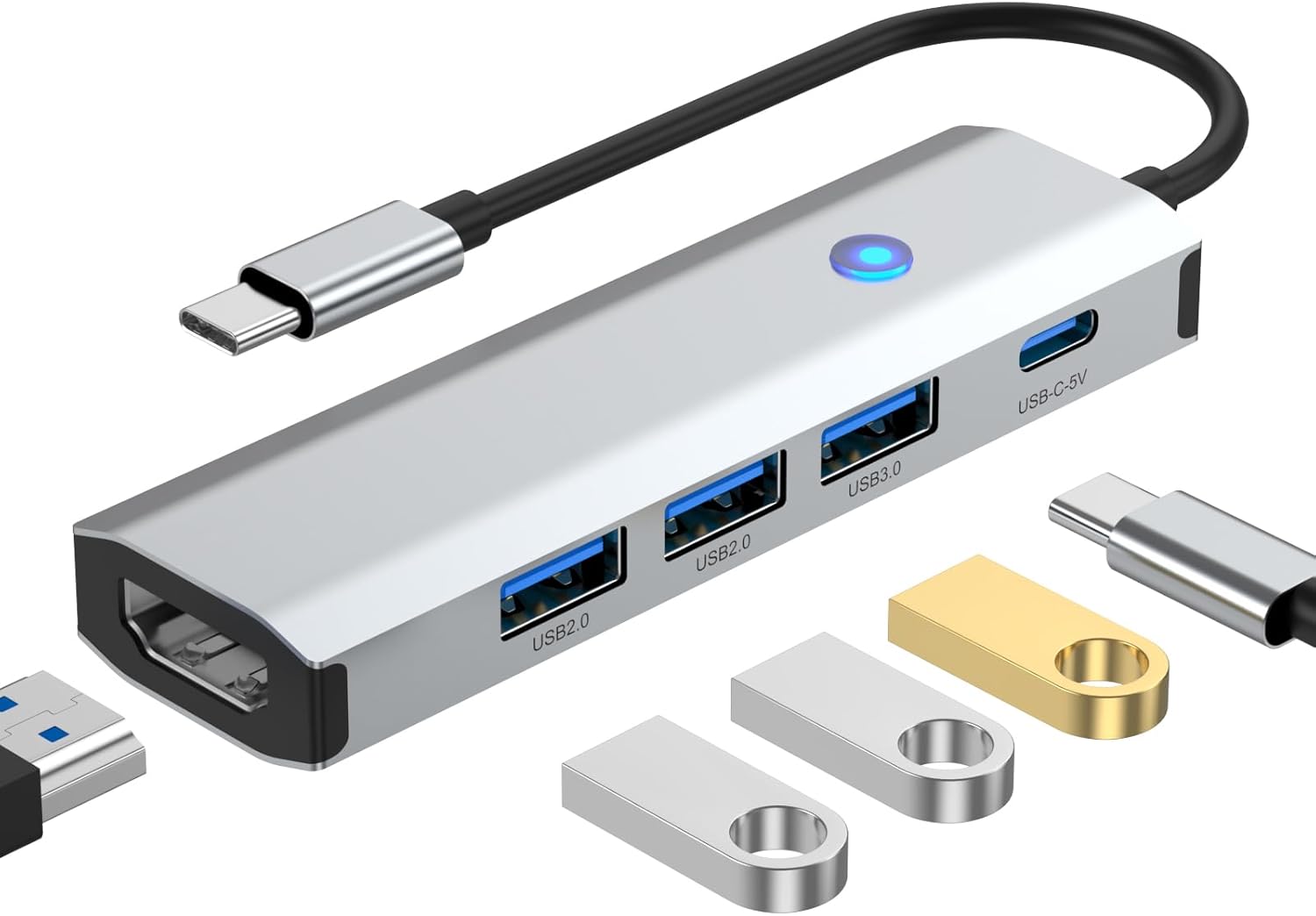 USB C Hub 5 in 1 Multiport Adapter 4K HDMI,100W Power Delivery, 3 USB-A Data Ports,USBC Dongle for Apple iPhone 16 Pro Max,iPhone 15 Pro,MacBook Pro