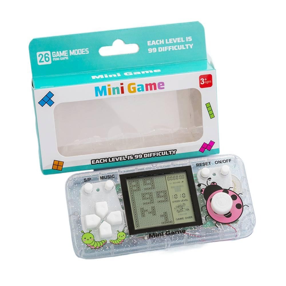 Tetris game console toy, children's nostalgic retro handheld game console - Horizontal transparent white