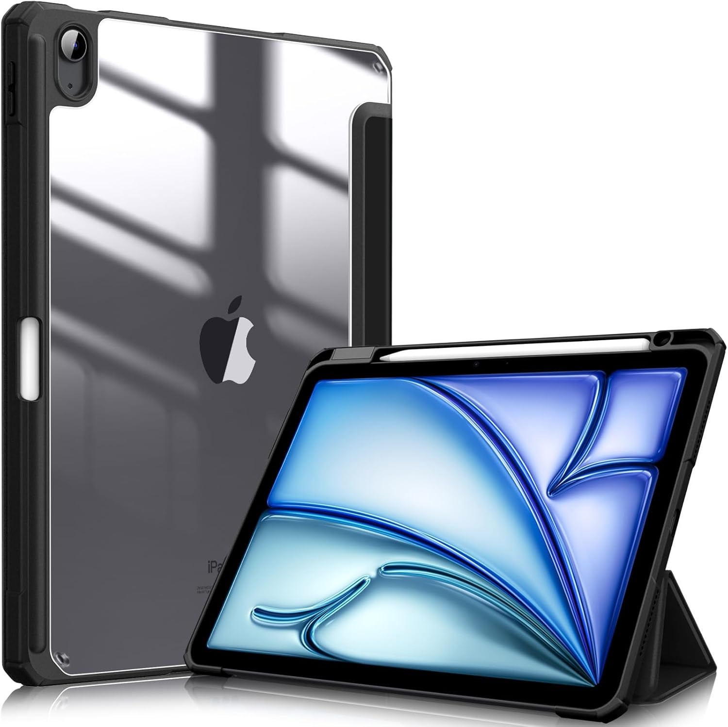 Case for iPad Air 11-inch M3 (2025) / M2 (2024), iPad Air 5th (2022) / 4th Generation (2020) 10.9 Inch - Shockproof Cover with Pencil holder black