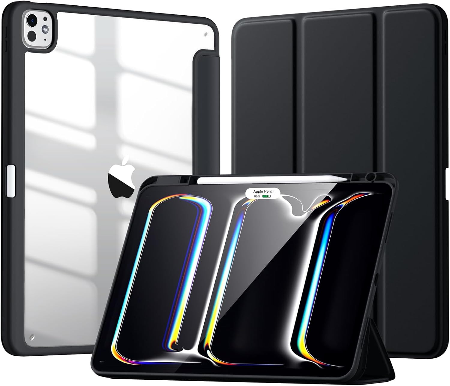 iPad Pro 13 Inch Case M4 (2024 Model, 7th Generation) with Pencil Holder, Smart iPad Case [Support Pencil Pro and Pencil (USB-C)],black