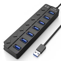 7-Port USB 3.0 Hub with Individual On/Off Switches, USB Hub Splitter for Laptop, Computer