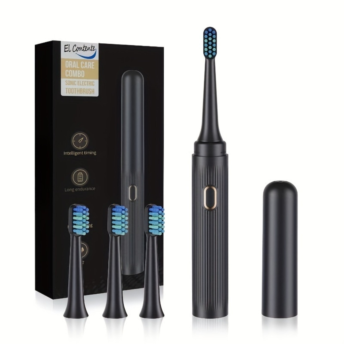 T7 Portable Sonic Electric Toothbrush Adult Rechargeable Electric Toothbrush with 4 Brush Heads,Black