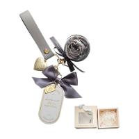 Keychain Rose Eternal Flower Valentine's Day Gift Nameplate Bag Keyring Pendant,Gray