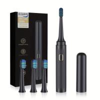 T7 Portable Sonic Electric Toothbrush Adult Rechargeable Electric Toothbrush with 4 Brush Heads,Black