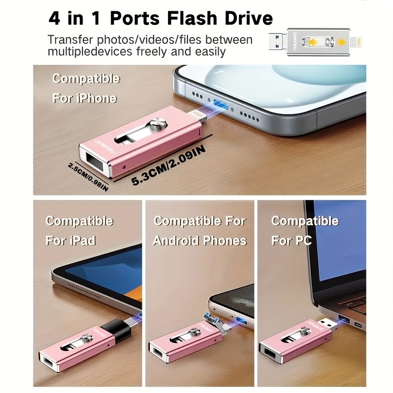 USB Flash Drive Intended for iPhone 4in1 Large-Capacity Flash Drive High-speed data transmission Compatible with iPhone iPad Android PC Plug and Play