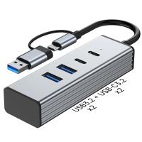 4-in-2 USB 3.2 Hub, High-Speed 10Gbps USB Expander,Aluminum Portable Data Splitter Adapter for Laptop/Desktop/PC