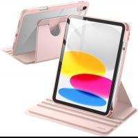 Rotating Case for iPad (A16) 11th/10th Generation (2025/2022) with Pencil Holder, 360 Degree Rotation Protective Stand Cover Clear Back Pink