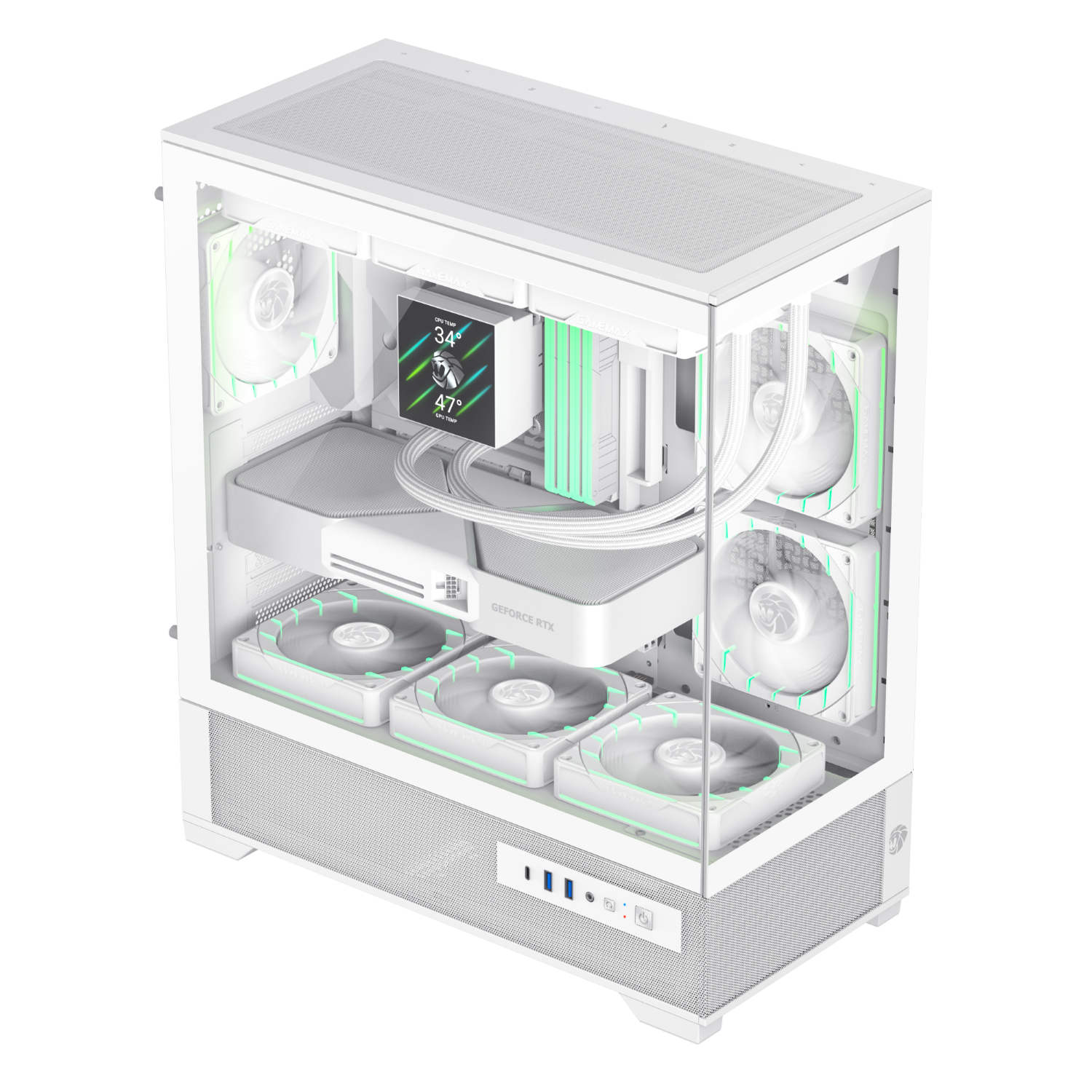 GameMax Vista 2 White ATX Mid Tower Gaming Case - 3x ARGB Fans Pre-installed, Tempered Glass Window, High Airflow PC Chassis