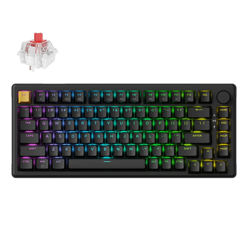 Keychron J2 QMK RGB Hot-Swappable Wireless Black Mechanical Keyboard - Super Red Switches (KBKCKJ2H1)