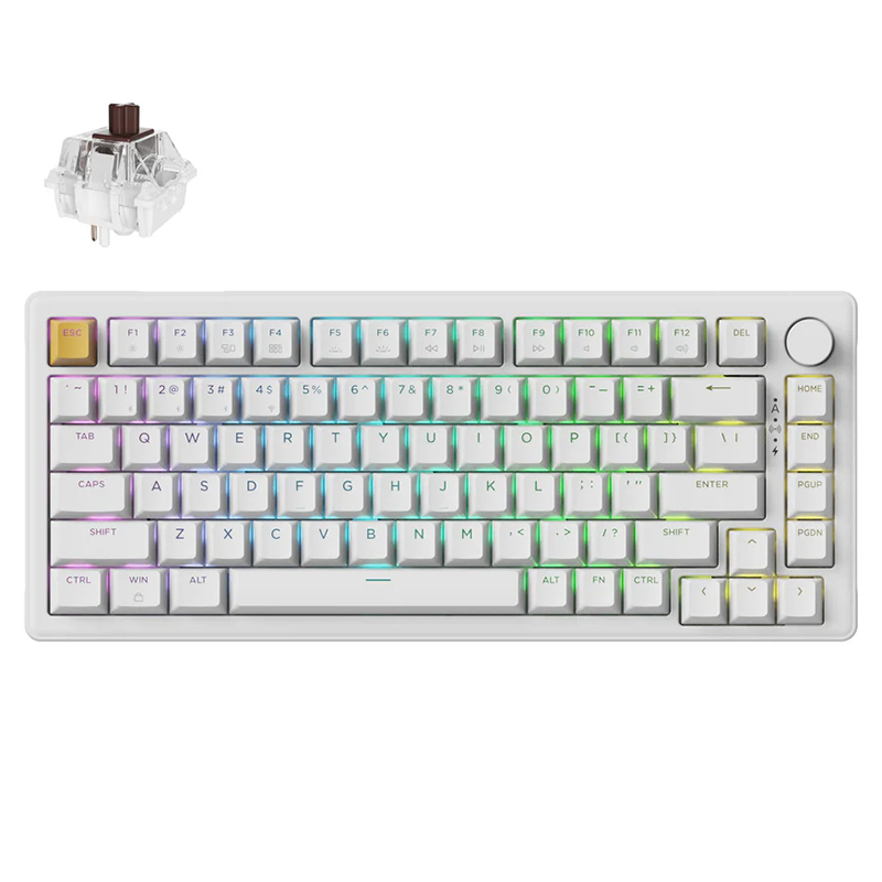 Keychron J2 QMK RGB Hot-Swappable Wireless White Mechanical Keyboard - Super Brown Switches (KBKCKJ2Q3)