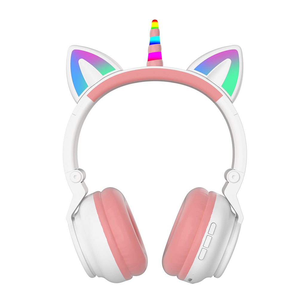 Head-mounted Unicorn Cartoon LED Luminous Stereo Bluetooth Headset STN-27-White