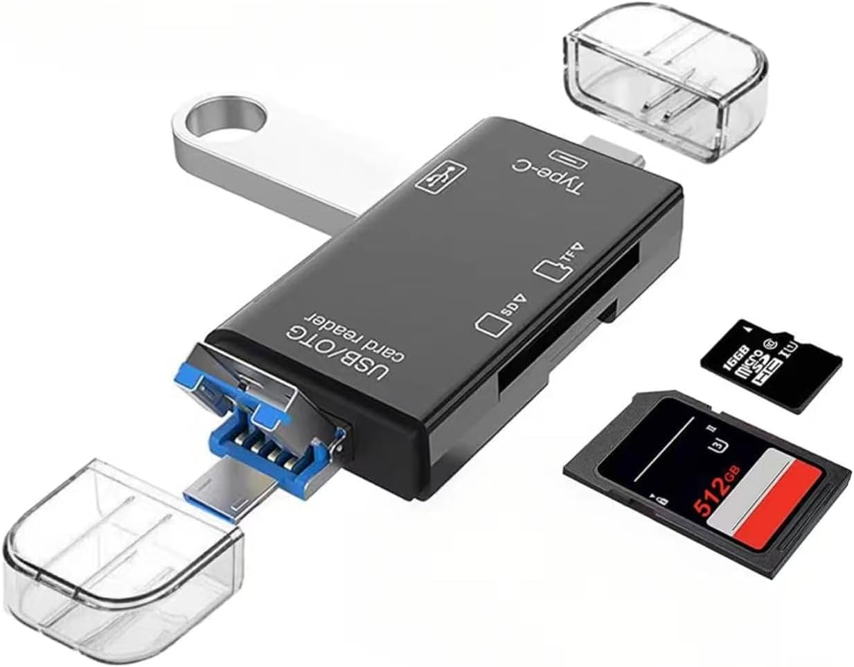 6-in-1 SD Memory Card Reader, USB C/USB/Micro USB SD/TF Card Reader Adapter for Mac, MacBook, iPhone Camera, Android Phone, PC, Laptop, Computer, Type