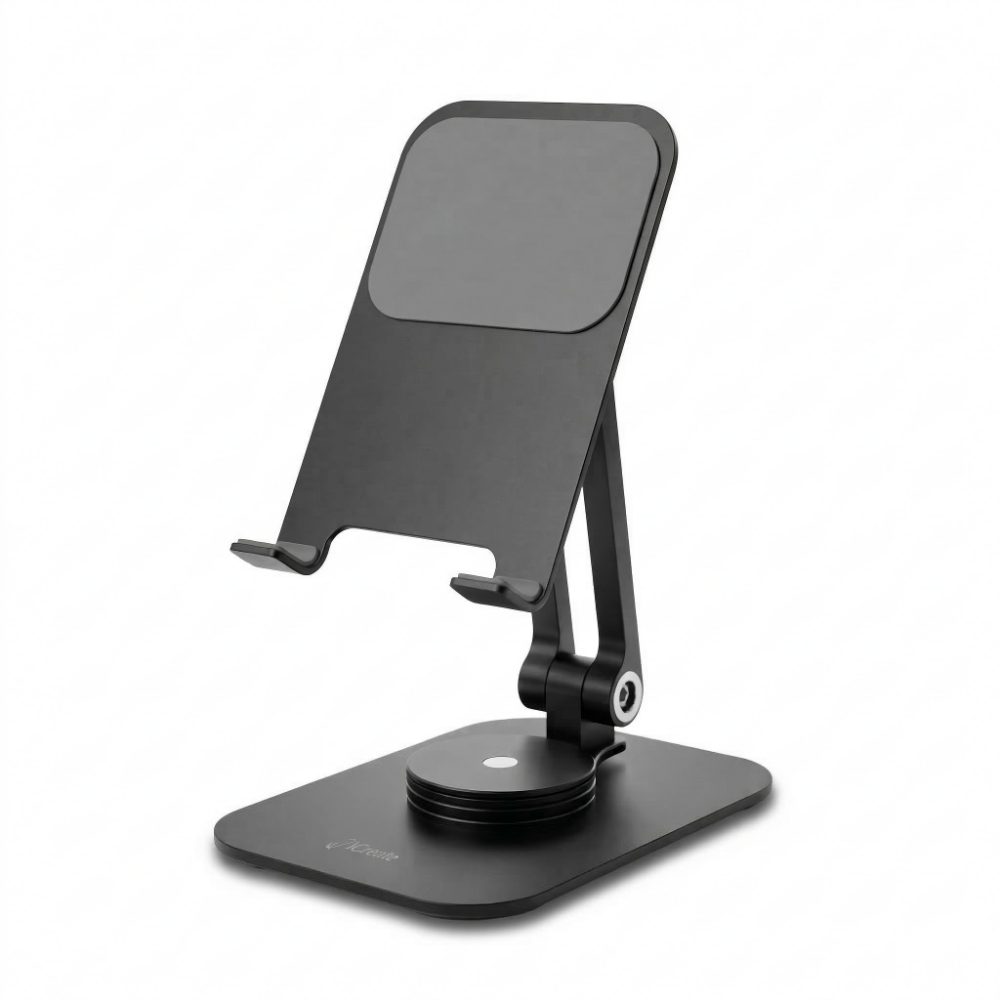 Phone Desktop Stand Aluminum Holder 360° Rotation and Foldable - Black