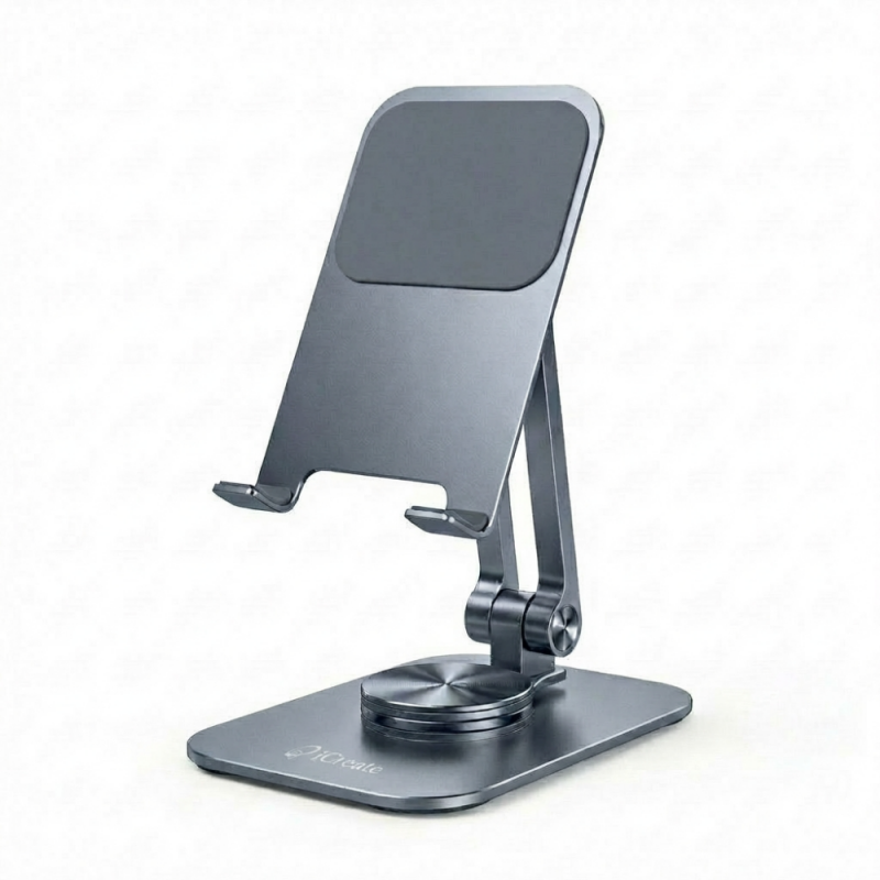 Phone Desktop Stand Aluminum Holder 360° Rotation and Foldable - Grey