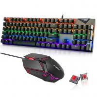Red Swtich Gaming Keyboard Mice Mechanical keyboard Mouse Combo 104 Keys Wired RGB LED Rainbow Backlit Game mice mouse for Windows PC Gamers