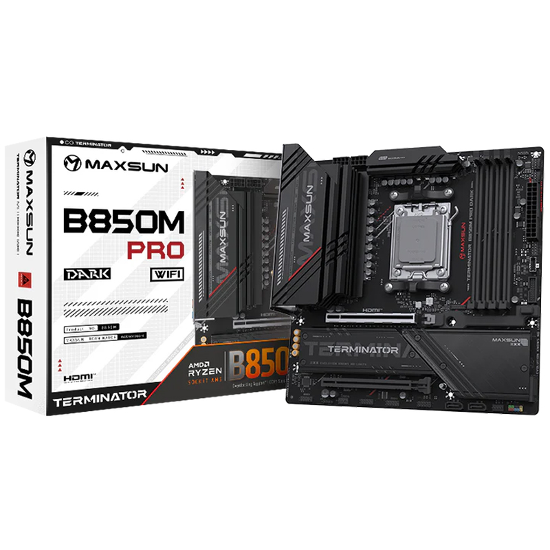 MAXSUN Terminator B850M Dark WiFi AM5 Micro ATX Motherboard (MS-Terminator-B850M-DARK-WIFI)
