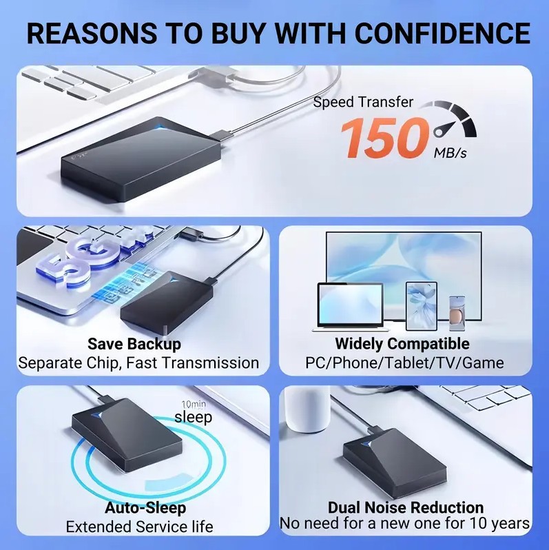 External Hard Drive Portable HDD High-Speed 5Gbps Transfer Usb3.0 Mobile Hard Drive Plug & Play External Storage Hard Drive Mechanical Hard Drive 500G