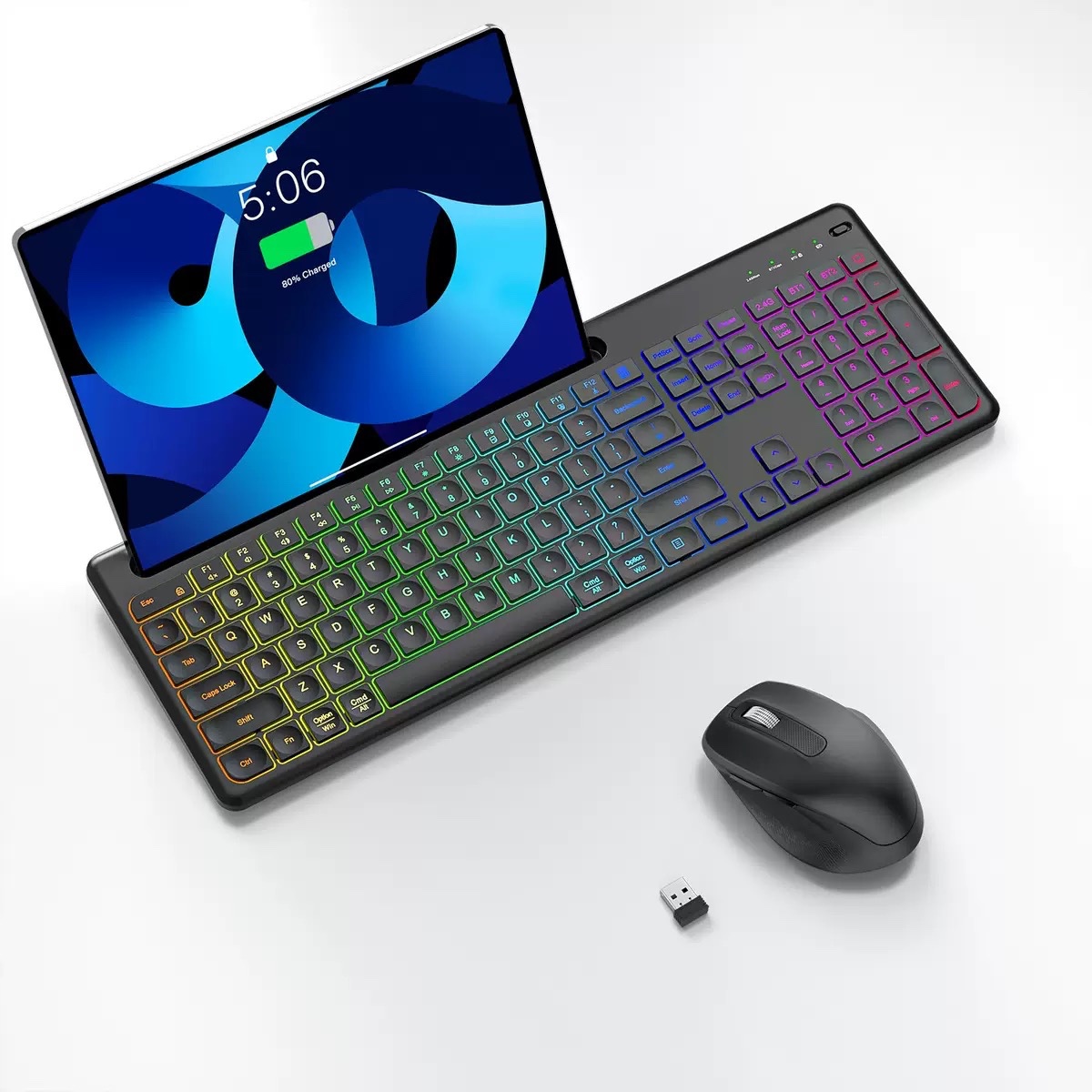 Wireless Bluetooth Dual Mode Office Keyboard Mouse RGB Backlight Gaming Keyboard Set 