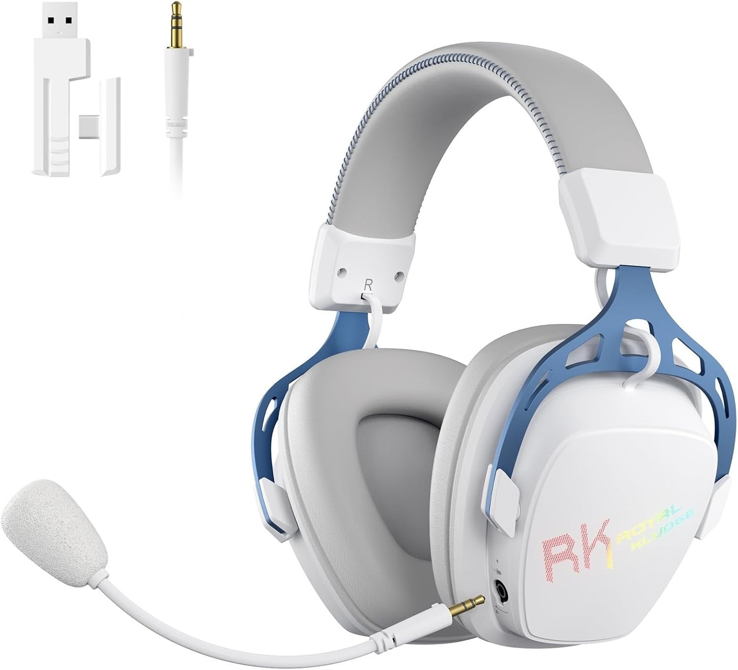 RK ROYAL KLUDGE HG103 Wireless Gaming Headset for PS5/4, Xbox, PC, Switch, BT5.3/2.4G/3.5mm Wired RGB Over Ear Headphones with Noise Canceling Mic