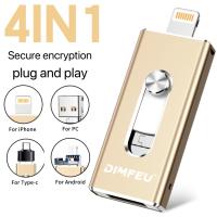 USB Flash Drive 4in1 MFi Certified Phone Flash Drive USB 3.0 High-speed Data Transmission External Storage Phone Stick Easily Back Up & Save (silver)