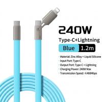 Generic 240w PD USB Type C + Lightning Flat Silicon Cable - Blue 1.2m (CB-2IN1-1.2M-F-Blue)