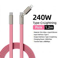 Generic 240w PD USB Type C + Lightning Flat Silicon Cable - Pink 1.2m (CB-2IN1-1.2M-F-Pink)