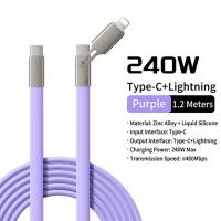 Generic 240w PD USB Type C + Lightning Flat Silicon Cable - Purple 1.2m (CB-2IN1-1.2M-F-Purple)