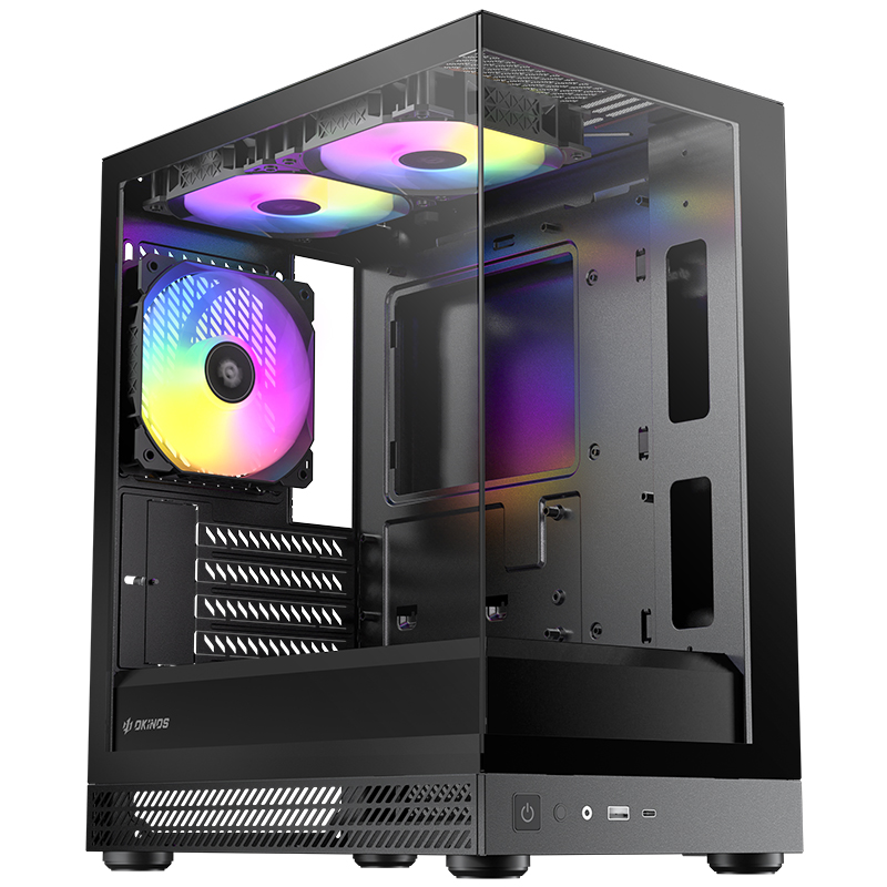 Okinos AQUA UNO Tempered Glass Mini Tower mATX Case - Black (AQUA UNO BLACK)