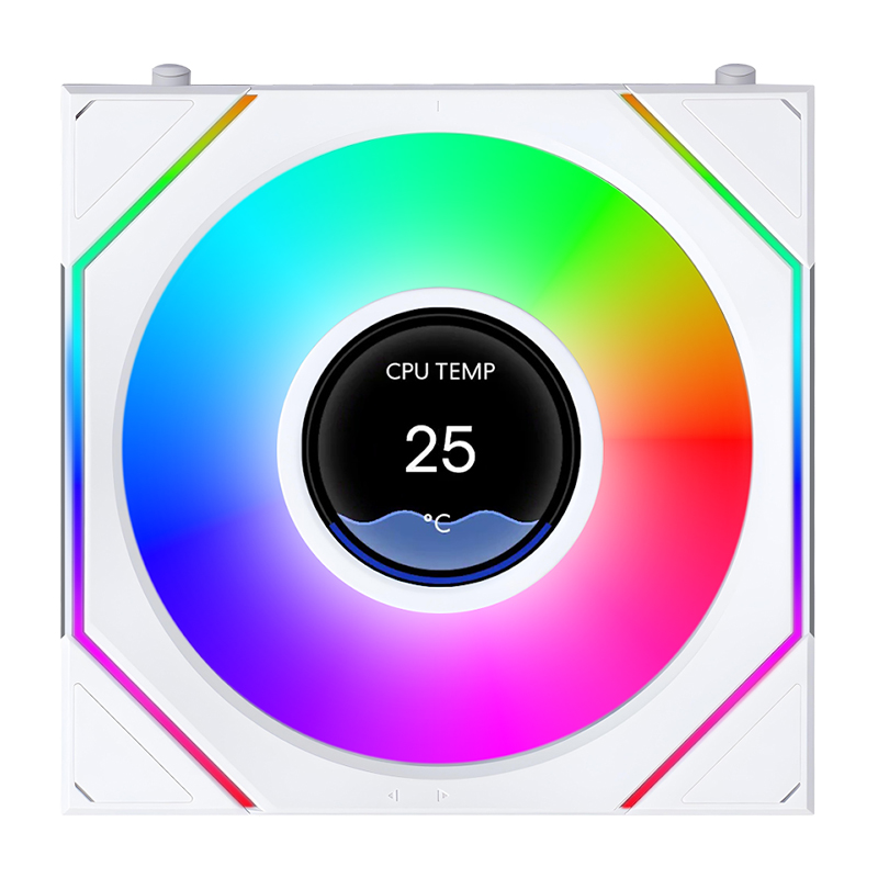 Lian Li Uni Fan SL Infinity 1.8in LCD Flex 2.4GHz Wireless 120mm Reverse Blade ARGB Fan - White (12RSLIND1F1W)