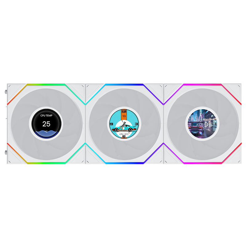 Lian Li Uni Fan TL 1.8in LCD Flex 2.4GHz Wireless 120mm ARGB Fan 3 Pack - White (12TLLCD1F3W)